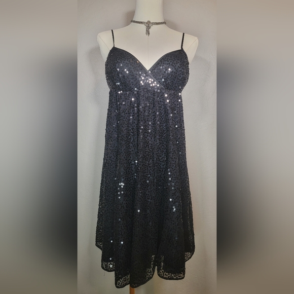 Betsey Johnson Black Sequin Baby Doll Evening Dress, Size 6 - Picture 1 of 6